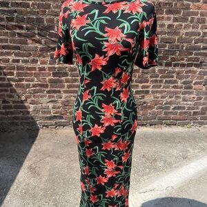 ASOS Black Dress with Red and Green Floral Design